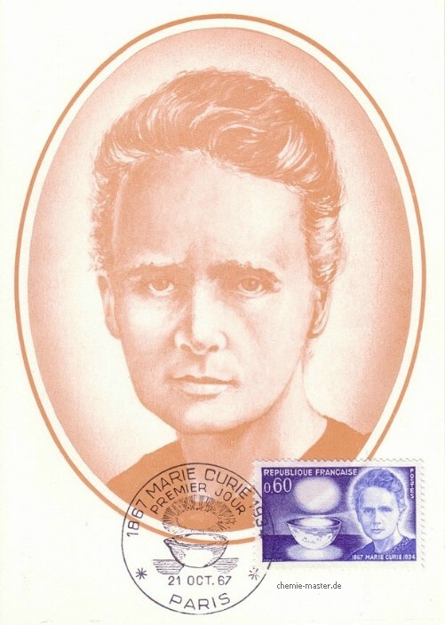 Ersttagskarte der franz&ouml;sischen Post zum 100. Geburtstag von Marie Curie