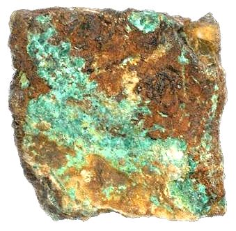 Malachit (gr&uuml;n) auf Chalkopyrit. Fundort: Kupfergrube bei K&ouml;lschhausen/Hess.