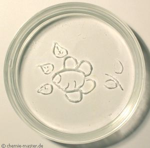 Mit Flusss&auml;ure ange&auml;tzte Petrischale aus Glas.